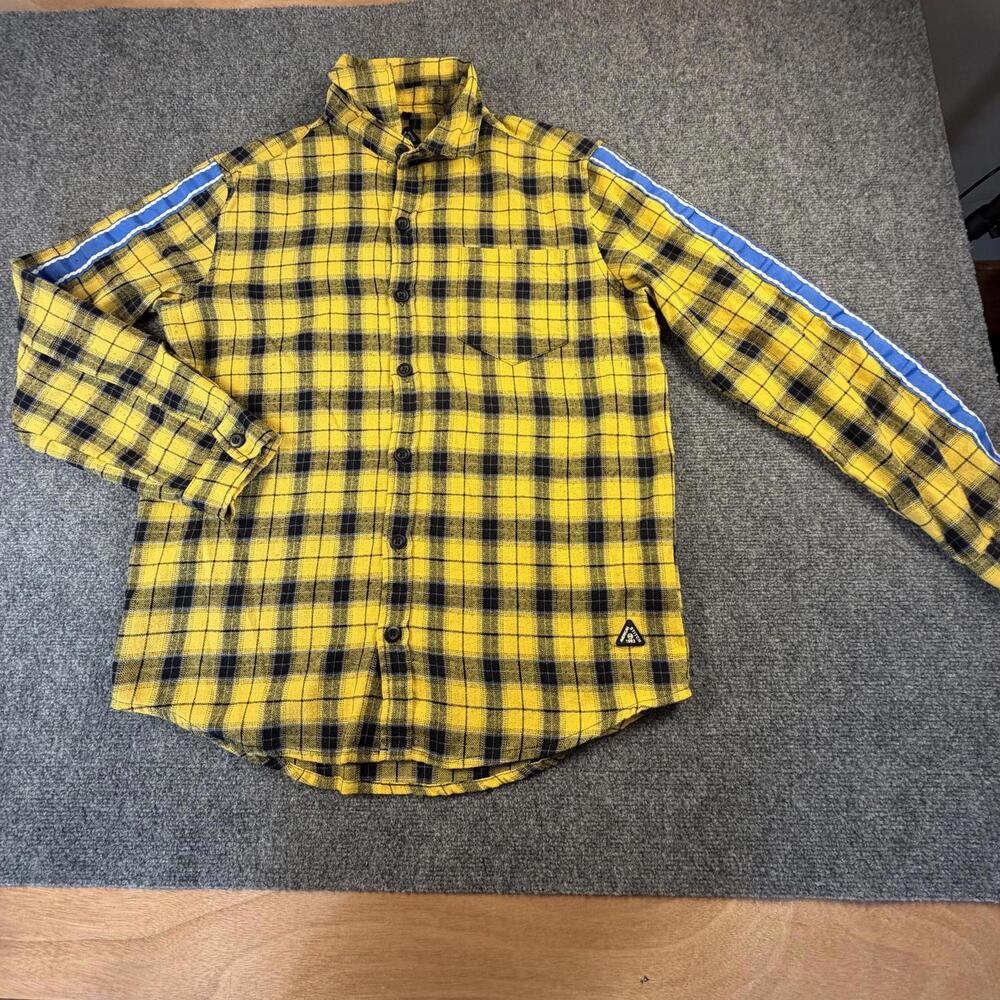 American Stitch 1983 Mens Yellow Plaid Button Up Shirt Side Stripe Large 1164